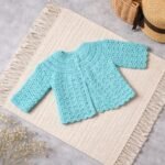 Aqua Blue Crochet Baby Cardigan with Scalloped Edges
